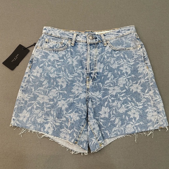 rag & bone Pants - rag & bone Blue Floral High Waist Shorts